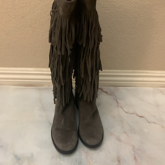 Stuart weitzman zippered knee high boots suede swinglow fringe boots size 6M - Picture 4 of 12